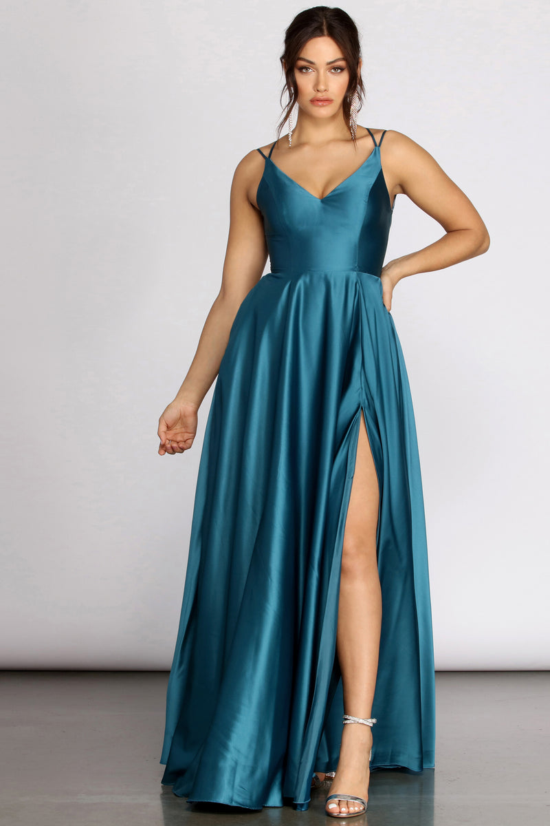 teal satin dress