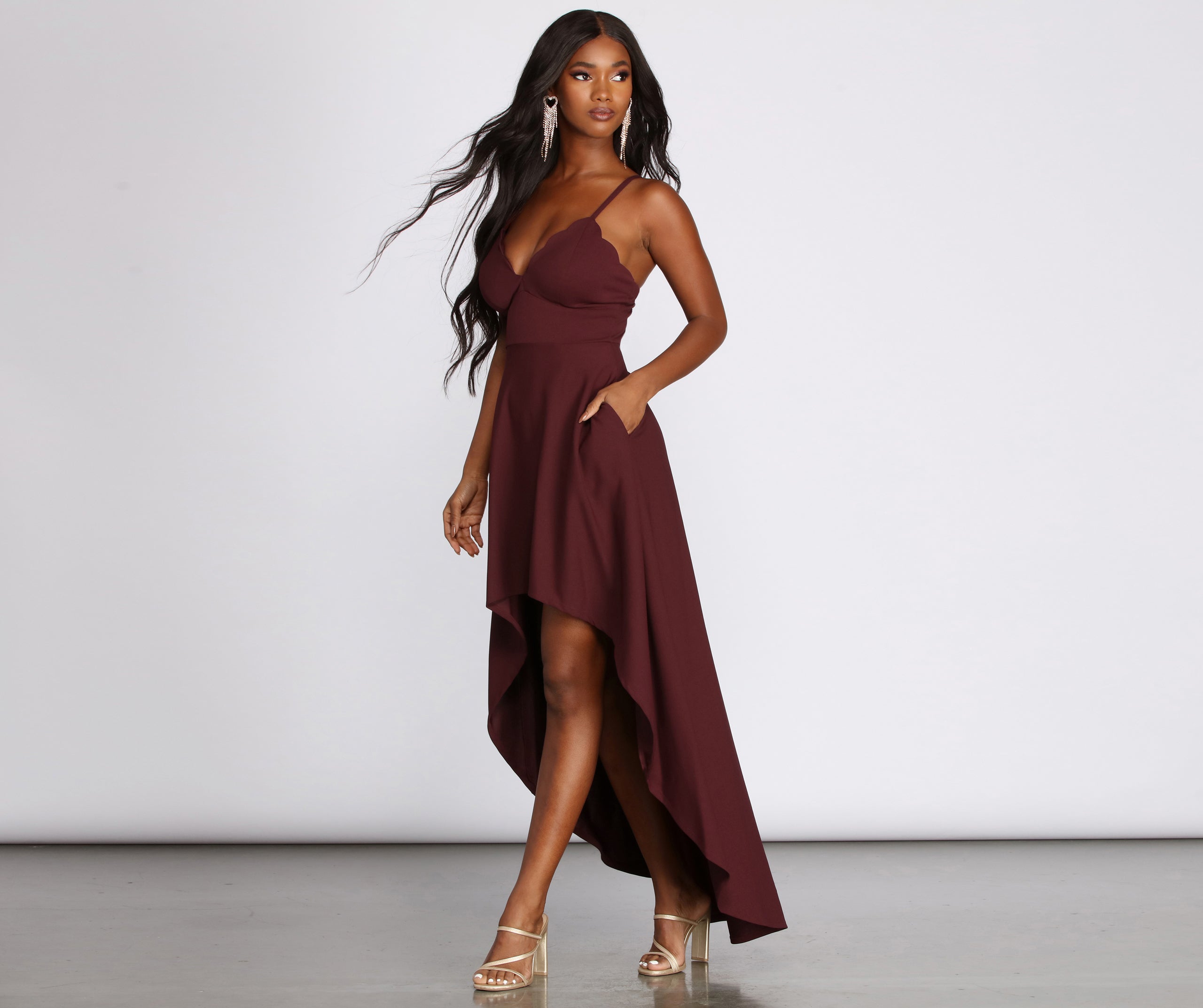 wine one shoulder dress