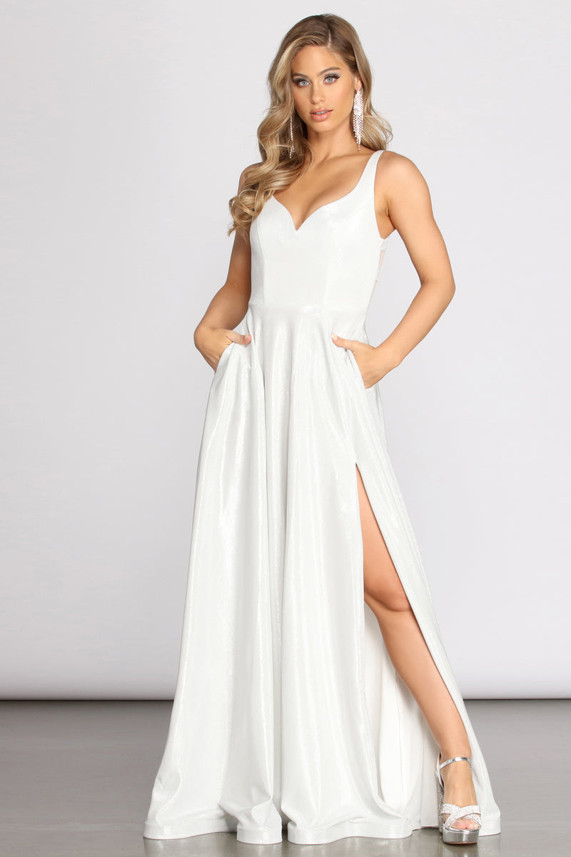 white glitter dress long