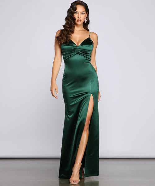 Rosie High-Slit Satin Mermaid Dress & Windsor