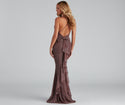 V-neck Knit Mermaid Sleeveless Spaghetti Strap Open-Back Glittering Mesh Party Dress With a Bow(s) and Ruffles