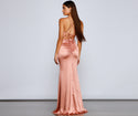 Satin Sleeveless Spaghetti Strap Mermaid Cowl Neck Ruched Lace-Up Slit Dress