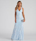 V-neck Halter Floor Length Sleeveless Open-Back Mesh Sequined Bodycon Dress/Prom Dress/Party Dress