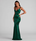 Sexy Sophisticated V-neck Fitted Back Zipper Pleated Ruched Cutout Corset Waistline Sleeveless Floor Length Satin Dress