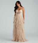 A-line Sweetheart Stretchy Sheer Tiered Corset Waistline Sleeveless Spaghetti Strap Floor Length Dress With Ruffles