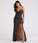 V-neck Mesh Wrap Slit Pleated Asymmetric Glittering Sleeveless Spaghetti Strap Dress