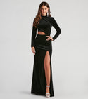 Ruched Cutout Slit Mock Neck Long Sleeves Floor Length Mermaid Homecoming Dress