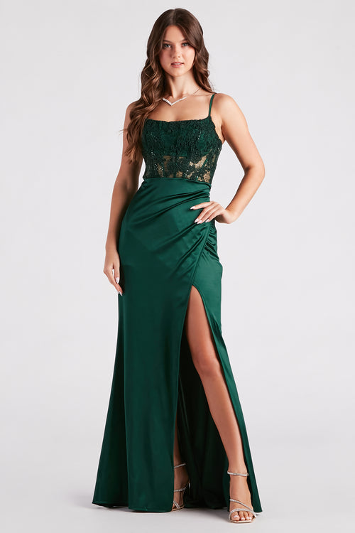 Holly Satin Maxi Dress | Dark Green | Baltic Born