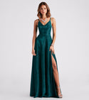 A-line V-neck Sleeveless Spaghetti Strap Knit Pocketed Back Zipper Stretchy Glittering Slit Floor Length Dress