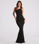 One Shoulder Sleeveless Spaghetti Strap Mermaid Floor Length Glittering Open-Back Back Zipper Party Dress
