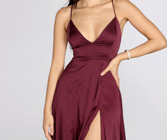 plum satin ruched lace up back midi dress