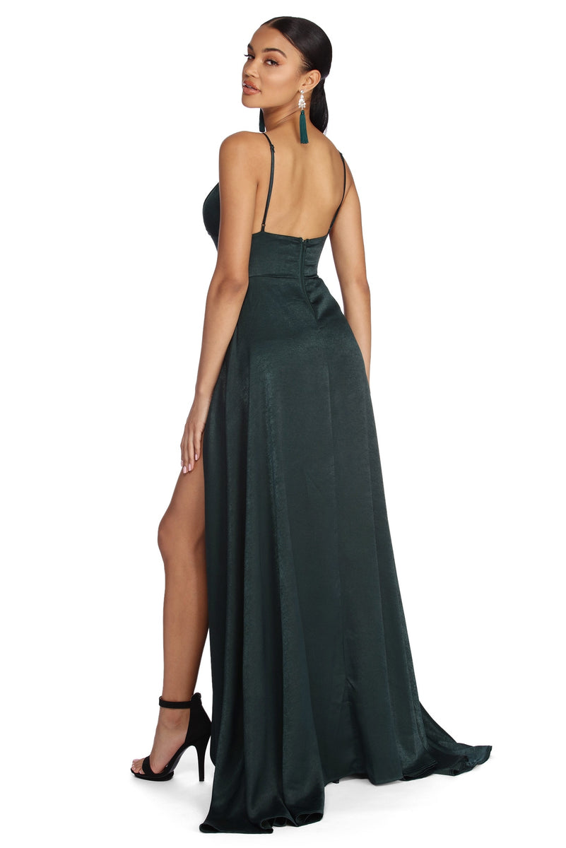 Julieann Formal High Slit Satin Dress – Windsor