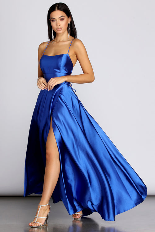 blue satin dress short