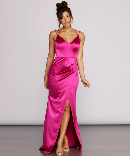 Gianna Formal High Slit Satin Dress & Windsor