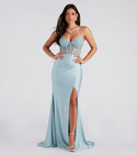 Floor Length Asymmetric Back Zipper Pleated Sheer Slit Corset Waistline Mermaid Sleeveless Spaghetti Strap Sweetheart Dress