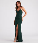 Sexy V-neck Floor Length Mermaid Lace-Up Back Zipper Slit Crepe Sleeveless Spaghetti Strap Homecoming Dress