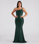 Sophisticated Ruched Back Zipper Knit One Shoulder Sleeveless Spaghetti Strap Floor Length Mermaid Bridesmaid Dress