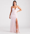 Open-Back Slit Stretchy Sequined Lace-Up Mermaid Knit Sleeveless Spaghetti Strap Plunging Neck Sweetheart Floor Length Dress With Rhinestones