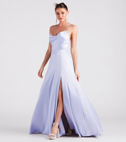 A-line Strapless Pocketed Back Zipper Stretchy Slit Sleeveless Spaghetti Strap Cowl Neck Floor Length Bridesmaid Dress