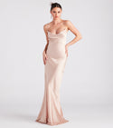 Sophisticated Strapless Back Zipper Sleeveless Spaghetti Strap Floor Length Cowl Neck Satin Bridesmaid Dress