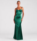 Floor Length Sweetheart Sleeveless Spaghetti Strap Mermaid Pleated Satin Corset Waistline Dress