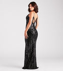 V-neck Draped Mesh Sequined Sheer Stretchy Beaded General Print Knit Plunging Neck Mermaid Floor Length Sleeveless Spaghetti Strap Dress