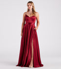 A-line V-neck Satin Sleeveless Spaghetti Strap Back Zipper Slit Pocketed Floor Length Bridesmaid Dress