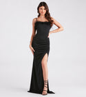 Strapless Mermaid Sleeveless Spaghetti Strap Square Neck Ruched Back Zipper Fitted Slit Dress