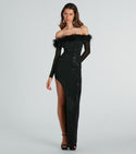 Strapless Floor Length Knit Slit Sheer Fitted Mesh Back Zipper Off the Shoulder Party Dress With Rhinestones