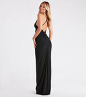 V-neck Mermaid Ruched Open-Back Stretchy Sleeveless Spaghetti Strap Knit Floor Length Dress With Rhinestones