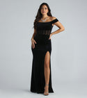 Velvet Short Sleeves Sleeves Off the Shoulder Floor Length Mesh Slit Sheer Mermaid Party Dress