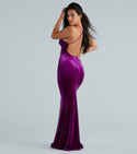 V-neck Mermaid Sleeveless Spaghetti Strap Velvet Floor Length Dress