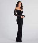 Sophisticated Long Sleeves Off the Shoulder Sheer Slit Dress With Ruffles