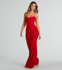 Sophisticated Spaghetti Strap Knit Cowl Neck Mermaid Mesh Stretchy Ruched Maxi Dress