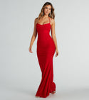 Sophisticated Knit Spaghetti Strap Stretchy Mesh Ruched Mermaid Cowl Neck Maxi Dress