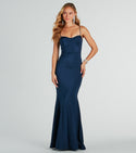 Sophisticated Stretchy Floor Length Corset Waistline Knit Mermaid Spaghetti Strap Sweetheart Dress With Rhinestones