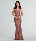 Sophisticated Floor Length Ruched Knit Mermaid Square Neck Dress With Rhinestones