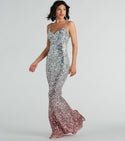 V-neck Mesh Sequined Floor Length Mermaid Spaghetti Strap Prom Dress