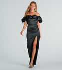Strapless Mermaid Back Zipper Slit Fitted Floor Length Short Sleeves Sleeves Off the Shoulder Dress With Ruffles