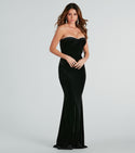 Sophisticated Strapless Sweetheart Velvet Mermaid Floor Length Fitted Dress With Rhinestones