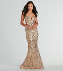 Strapless Cutout Stretchy Mesh Sequined Knit Floor Length Mermaid General Print Sweetheart Evening Dress