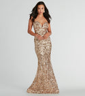 Strapless Mermaid Sequined Cutout Mesh Stretchy Floor Length General Print Sweetheart Knit Evening Dress