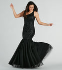 Floor Length One Shoulder Mesh Sequined Glittering Mermaid Prom Dress