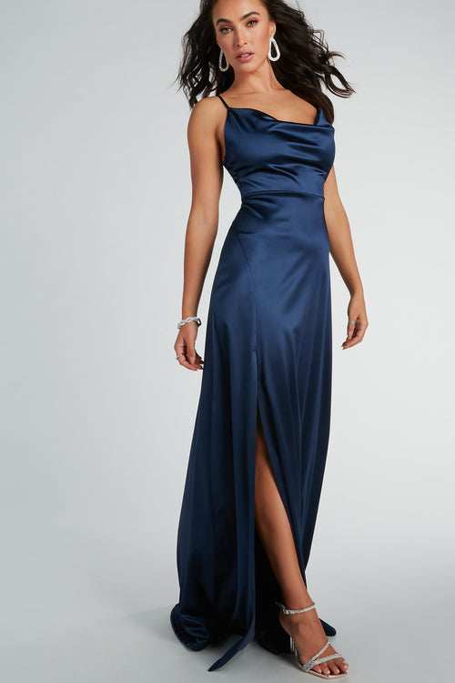 Elegant Off Shoulder Royal Blue Long Prom Dresses with Slit, Off Shoul –  Shiny Party