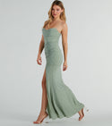 Sophisticated Cowl Neck Sweetheart Spaghetti Strap Mermaid Floor Length Mesh Slit Ruched Dress With Pearls