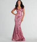 V-neck Satin Plunging Neck Floor Length Lace-Up Sequined Embroidered Spaghetti Strap Mermaid Prom Dress
