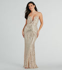 Sexy V-neck Knit Spaghetti Strap Striped Print Mesh Sequined Stretchy Plunging Neck Mermaid Maxi Dress