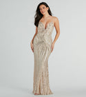 Sexy V-neck Mermaid Striped Print Plunging Neck Knit Stretchy Mesh Sequined Spaghetti Strap Maxi Dress