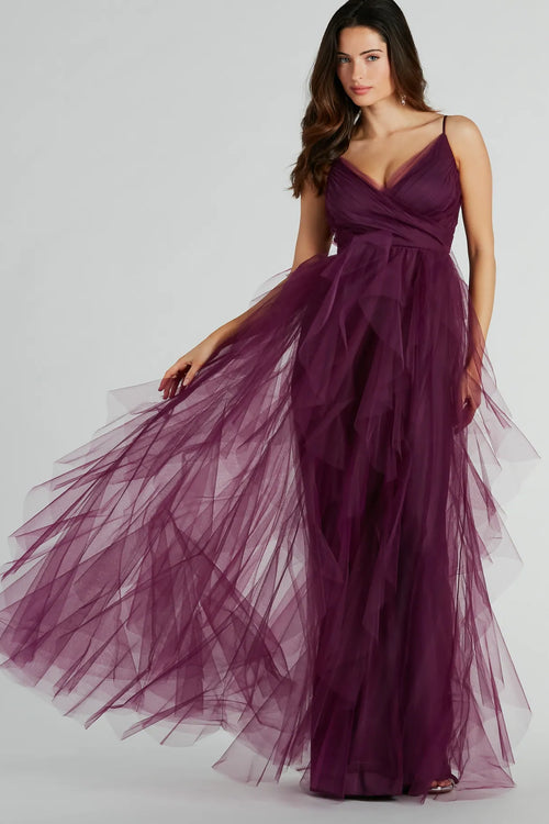 Tulle Dress for Women Formal Wedding Purple Sparkly Graduation Strapless  Tube Long Gown Evening Party Mesh Dress (XX-Large, Purple) 