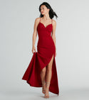 Sophisticated Crepe Sleeveless Spaghetti Strap Mermaid Floor Length Back Zipper Slit Ruched Sweetheart Dress